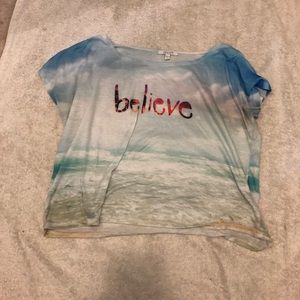 blue lightweight crop top “believe”